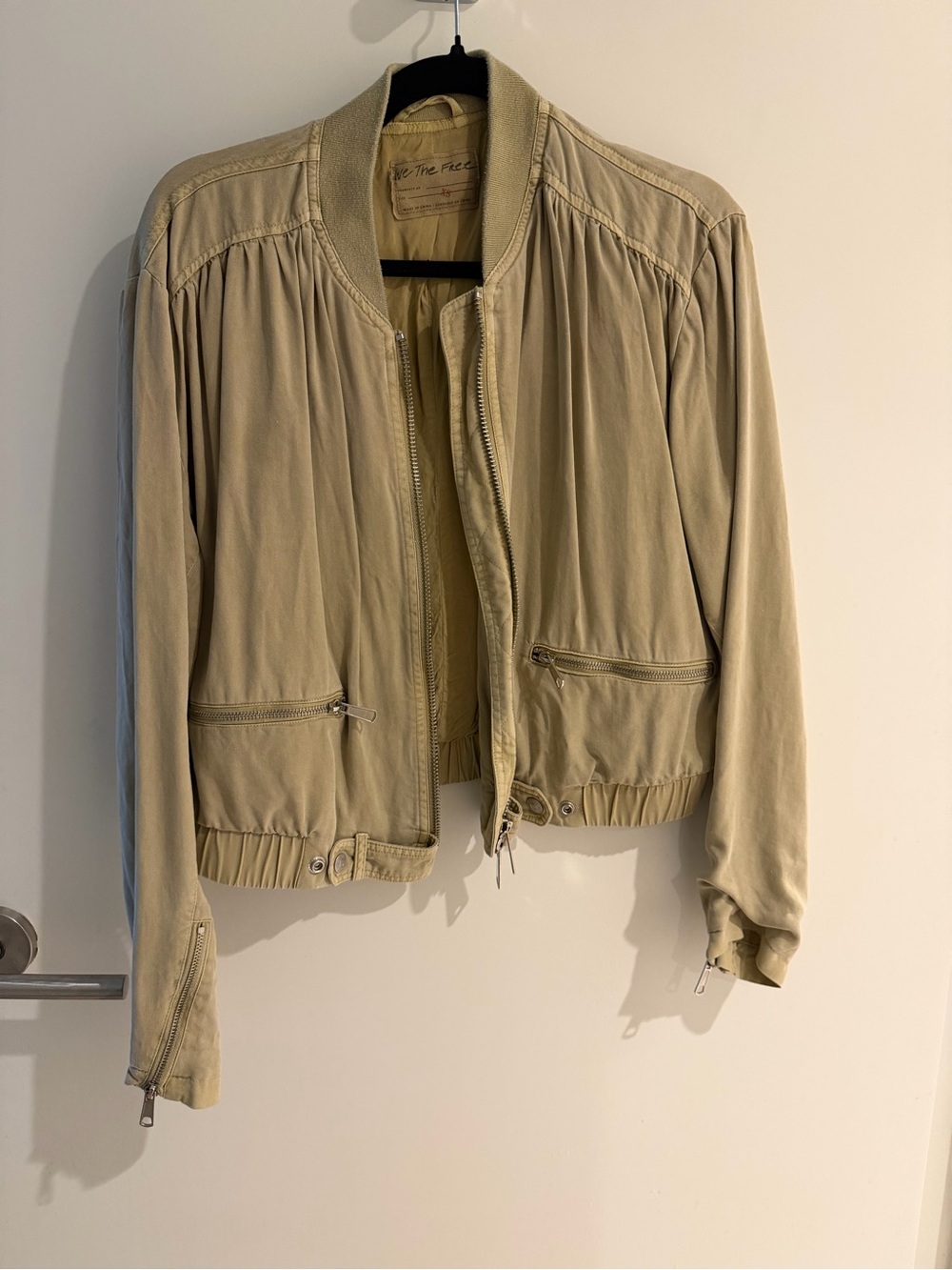 Free People Light Khaki Bomber Jacket